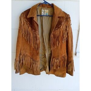 Pioneer Wear Western, Cowgirl Fringed Leather Suede Coat 16 Button Up Women
